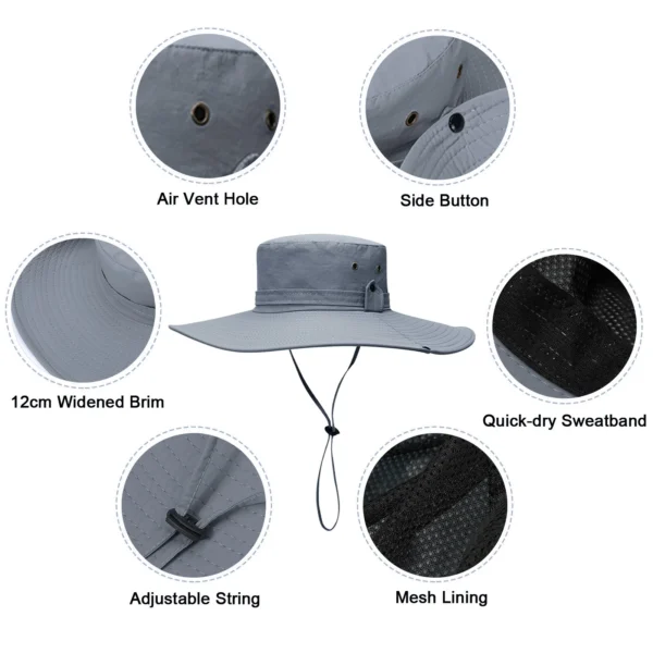 Sun Hat Wide Brim UV Protection Foldable Bucket Hat for Fishing Hiking Camping 12CM Brim - Image 4