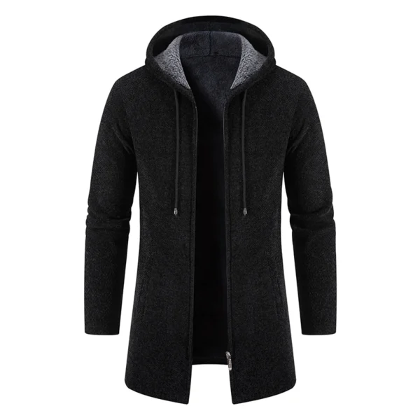 M-4XL Men's New Autumn/Winter Knitwear Men's Jacket Thickened Medium Length Cardigan Hooded Zipper Outerwear - Image 3