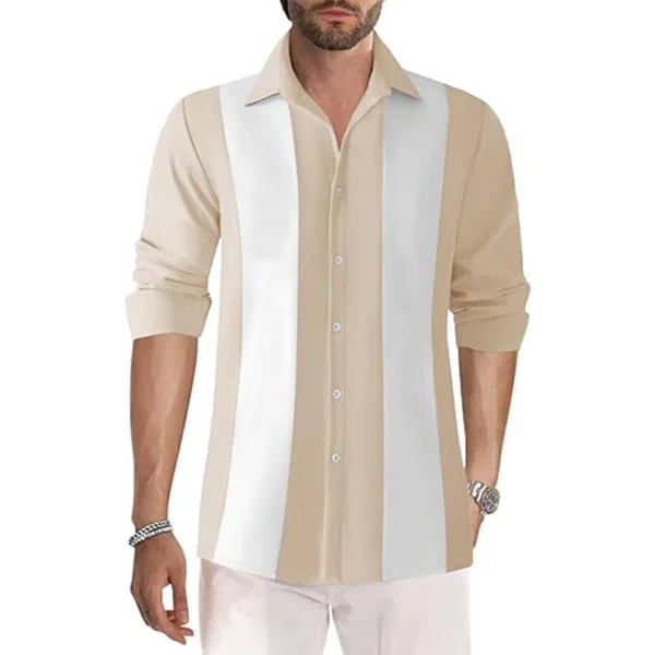 Comfy Fashion Tops Shirt Four Seasons Long Sleeve Mens Retro Shirt Two Tone Guayabera Vintage Bowling Button Down - Image 2