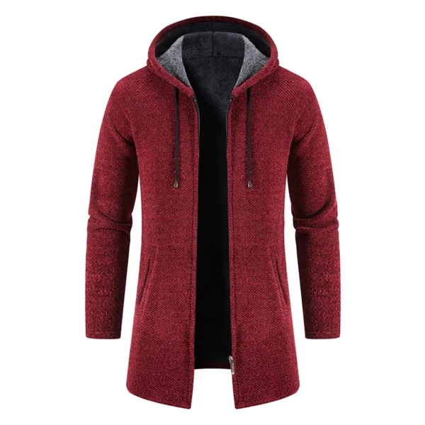 M-4XL Men's New Autumn/Winter Knitwear Men's Jacket Thickened Medium Length Cardigan Hooded Zipper Outerwear - Image 5