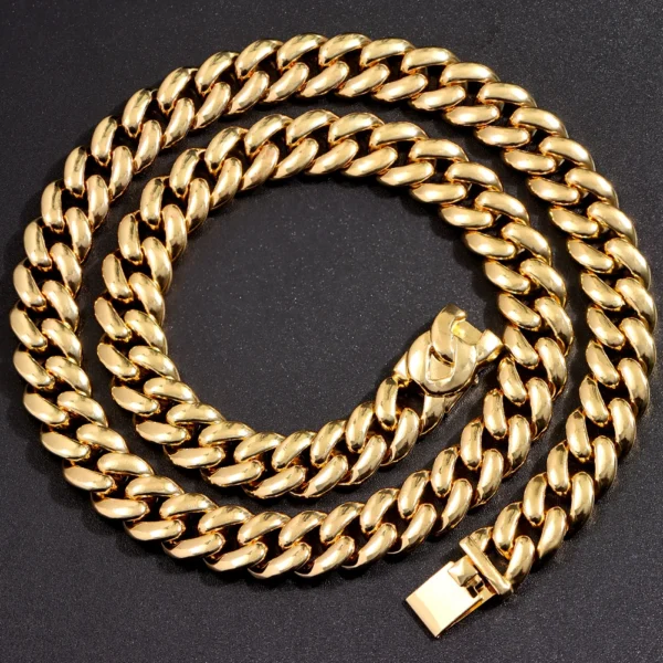 Hiphop Golden 13MM Curb Cuban Link Chain Necklace For Men Women Miami Cuban Necklace Bracelet Set Chunky Chain Fashion Jewelry - Image 2