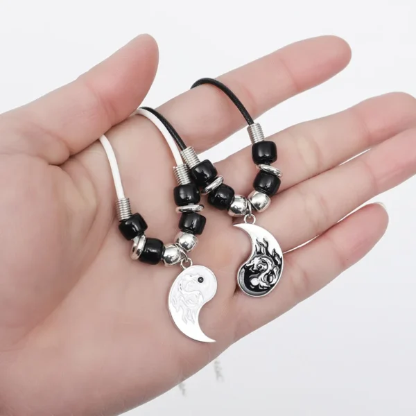 2/4Pcs Tai Chi Yin Yang Couple Bracelets Necklaces Set Pendant Adjustable Braid Chain Bracelet Matching Lover Bracelets Choker - Image 6