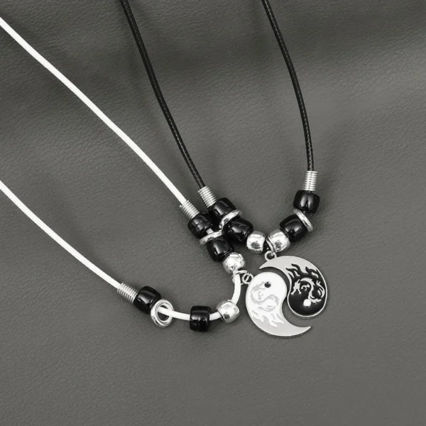 2/4Pcs Tai Chi Yin Yang Couple Bracelets Necklaces Set Pendant Adjustable Braid Chain Bracelet Matching Lover Bracelets Choker - Image 4