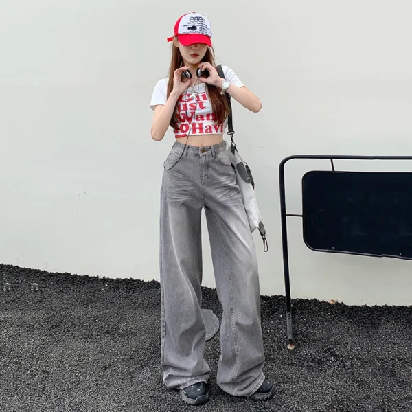 American retro baggy wide-leg pants 2024 new all-matching straight leg jeans women & long pants - Image 2