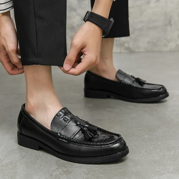 Mens Casual Leather Shoes Comfortable Casual Shoes Formal Business Tassel Loafers Crocodile Print Driving Shoes - Image 5