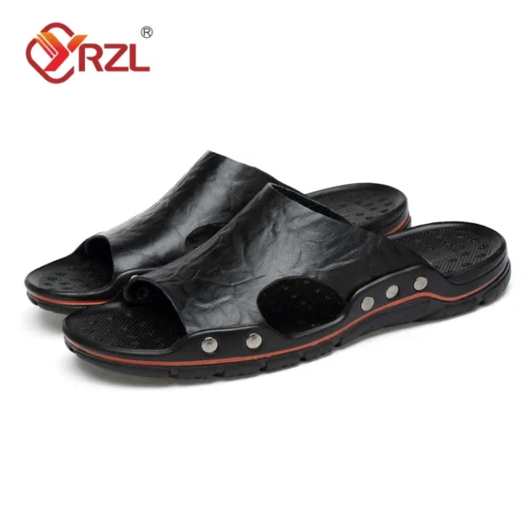 YRZL Sandals Mens Leather Classic Summer Men Slippers Soft Black Slippers PU Leather Slippers Lightweight EVA Slides for Men - Image 4