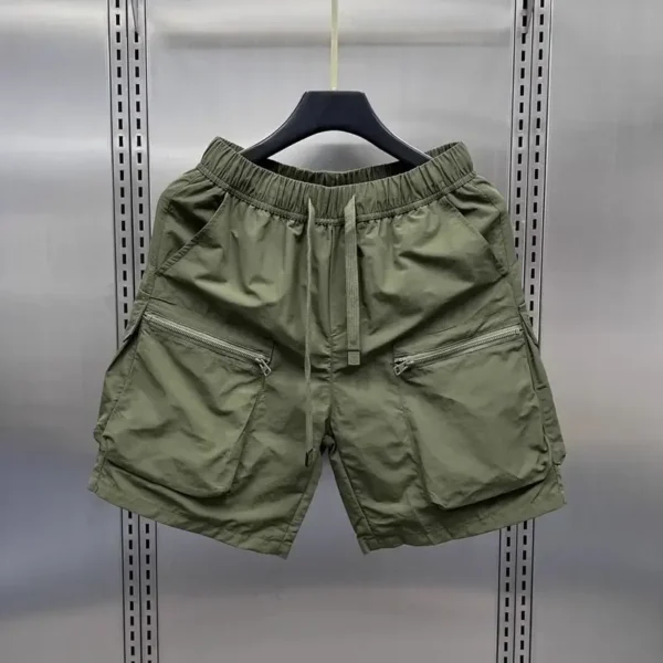 Men's Retro Multi Pocket Cargo Shorts Summer Thin Loose Straight Casual Outerwear Capris Solid Color Drawstring Short Pants