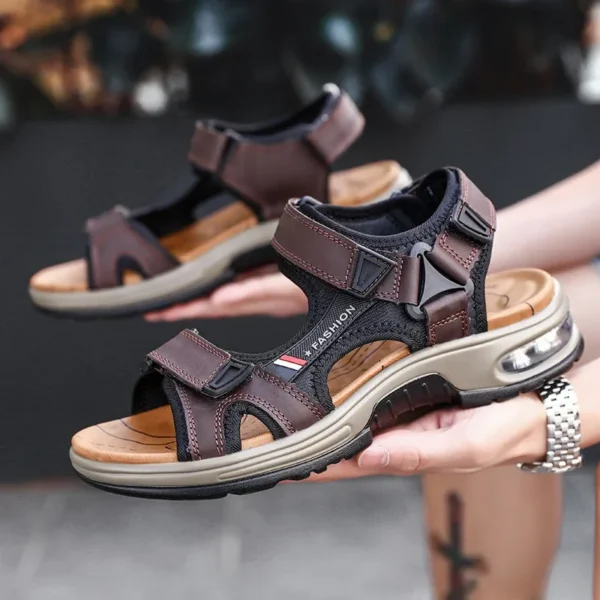 Summer Men's Sandals Leather Men's First Layer Cowhide Gladiator Roman Men's Beach Sandals Cushion Soft Wading Shoes 2023 - Image 2