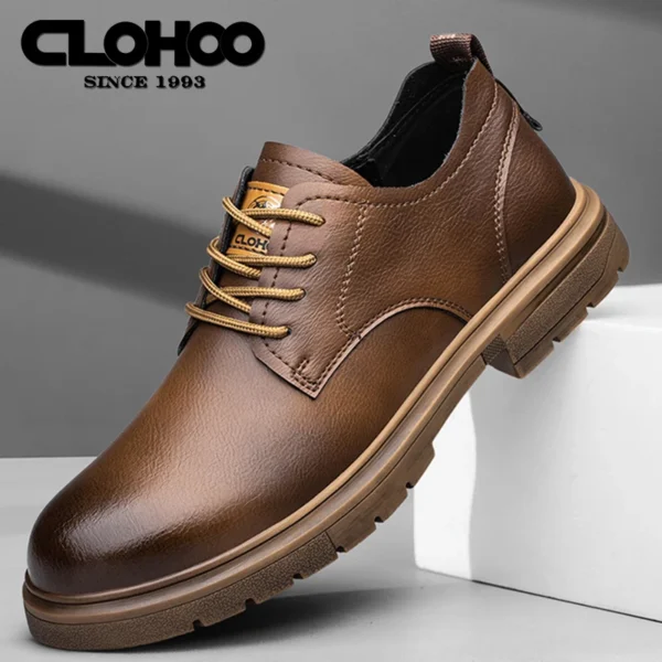 CLOHOC two layer cowhide business casual shoes breathable soft sole comfortable classic lace-up men's shoes