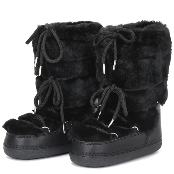 2024 Winter Fur Boots Snow Boots Women Fluffy Fuzzy Furry Faux Fur Boots Middle Calf Platform Pink Black White Furry Boots - Image 3