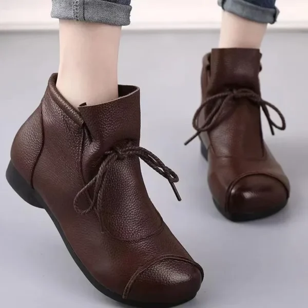 2024 Hot Sale Shoes Female Lace Up Women's Boots Winter Retro Round Toe Solid Short Barrel Low-heeled Casual Botas De Mujer