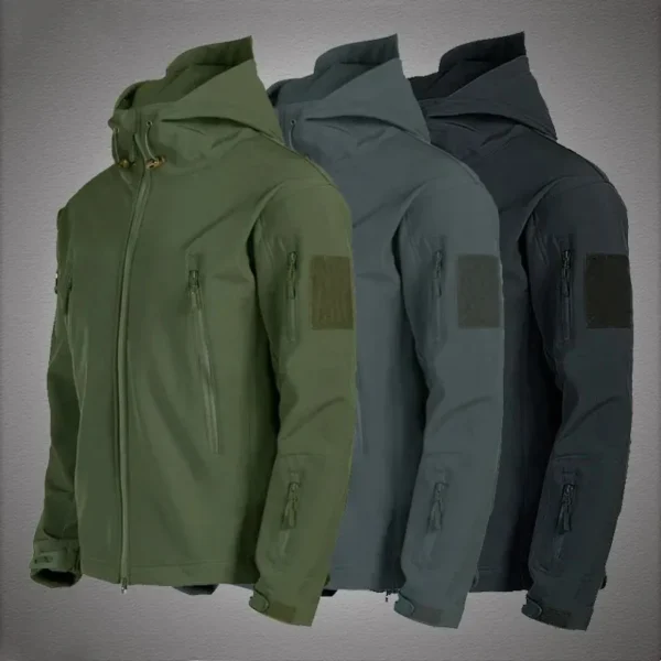 TRAF 2024 New Fashionable Shark Skin Soft Shell Jacket Men's Tactical Windproof Waterproof Jacket Men's Jacket Hooded Jacket - Image 5