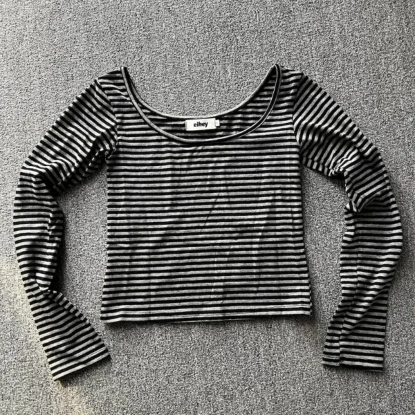 Casual Striped T-Shirt For Women Fashion Vintage Women's Long Sleeve Round Neck Slim Tee 2024 Spring Female Gentle Street Top - Image 5