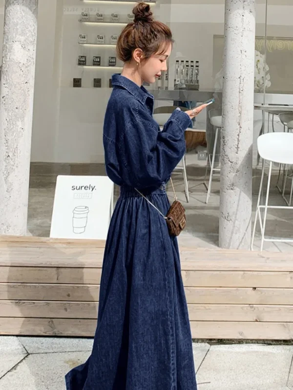 Cowboy Long Skirt Fashionable Trend Long Ankle Thin A-line Dress High Waisted Stylish Slimming Long Sleeved Casual Button Skirt - Image 4