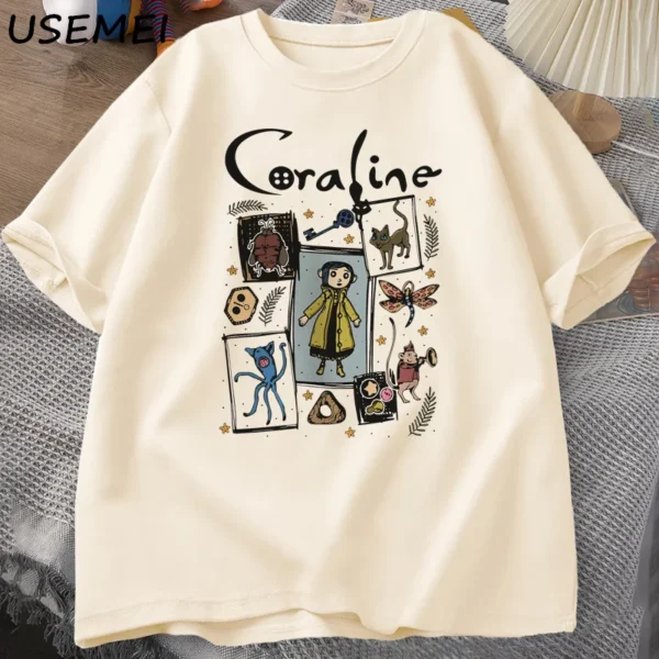 Coraline Halloween T Shirt Women Men Spooky Vintage T-shirt Harajuku Fall Short Sleeve Tshirt Cotton Women's Clothing - Image 3