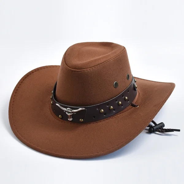 Artificial Suede Western Cowboy Hats Vintage Big-edge Gentleman Cowgirl Jazz Hat Holidays Party Cosplay Hat - Image 5