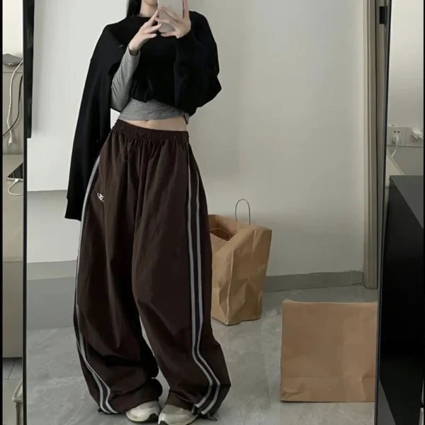 Y2K Women Cargo Pants Vintage Streetwear Baggy Wide Leg Sweatpants Casual Drawstring Oversize Pockets Tech Fashion Trousers - Image 3