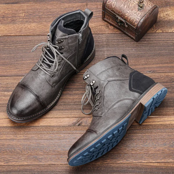 Man Classical Retro Leather Tooling Boots For Men Fashion Ankle Short Boot Mens Lace-up High-Top Shoes - Image 5