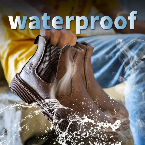 Water Proof Safety Work Shoes For Men Steel Head Leather Boots Male Footwear Indestructible Construction Work Shoes Brown - Image 2