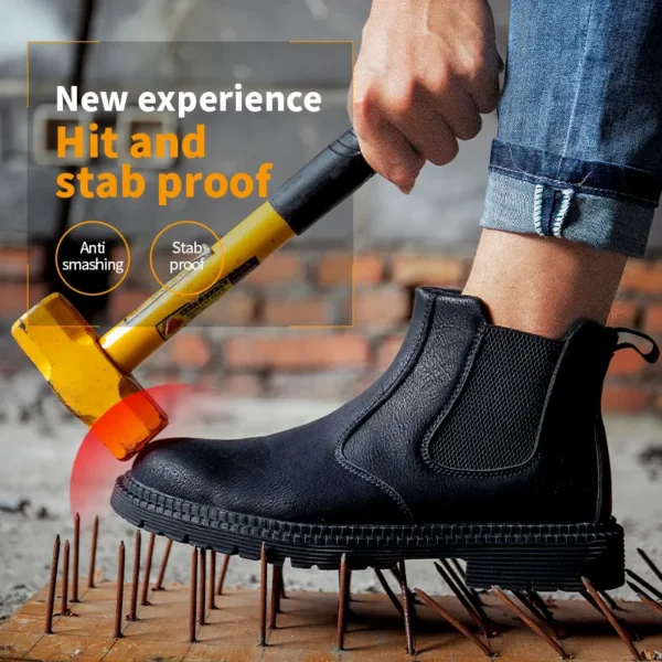 Water Proof Safety Work Shoes For Men Steel Head Leather Boots Male Footwear Indestructible Construction Work Shoes Brown - Image 5