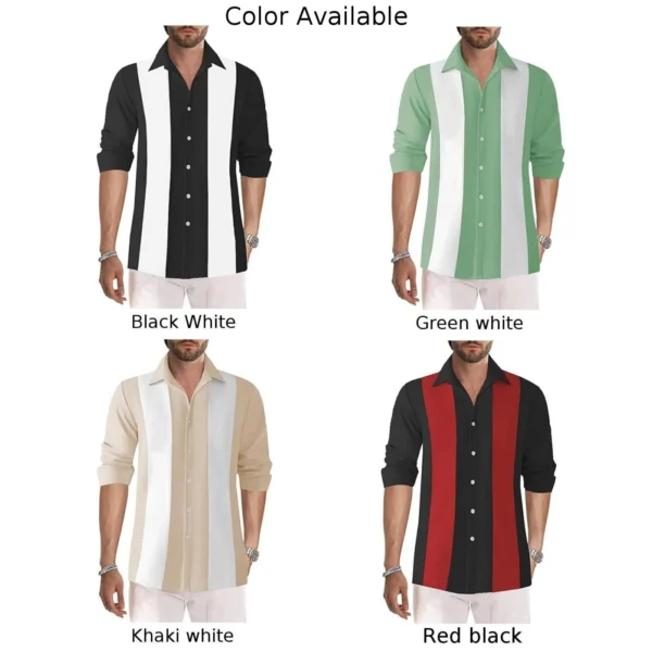 Comfy Fashion Tops Shirt Four Seasons Long Sleeve Mens Retro Shirt Two Tone Guayabera Vintage Bowling Button Down - Image 5