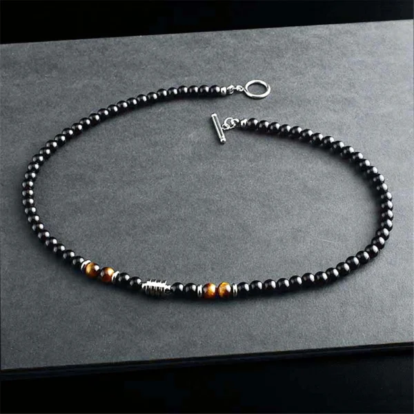 Punk Natural Stone Tiger Eye Necklace Men Double-layer 6mm Beads Chakra Bracelets Stainless Steel Accessories Charm Jewelry Gift - Image 4