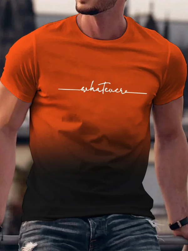 Summer Outing Whatever Print Gradient Crew Neck T-shirt For Men Trendy Casual Short Sleeve Top Men's Tee ropa de hombre - Image 3