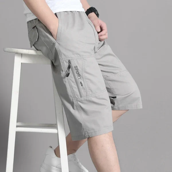 Mens Cargo Shorts Knee Pants Zipper Pocket Summer Cotton Shorts Climbing Jogger Elastic Waist Sports Wear - Image 3