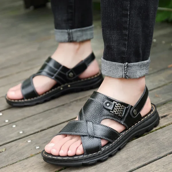 Men's genuine leather casual sandal slippers with soft rubber sole, made of top layer cowhide, fashionable and trendy shoes - Image 4