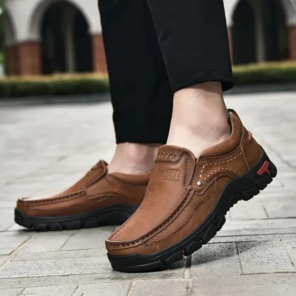 Handmade Leather Men Shoes Casual Outdoor Slip On Loafers Men Leather Shoes Flats Moccasins Walking Shoes Non-Slip Dropshipping - Image 3