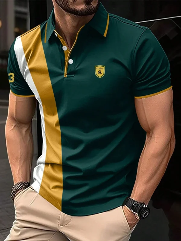 New High-Quality Men's Polo Shirt Summer Fashion Business Men's Button Lapel Tee Commuting Versatile Solid Colour Men's Top - Image 3