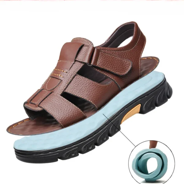 Large Size Sandals for Men New Men's Beach Shoes Genuine Leather Sandals Outdoor Non-slip Thick-soled Roman Leather Sandals2024 - Image 6