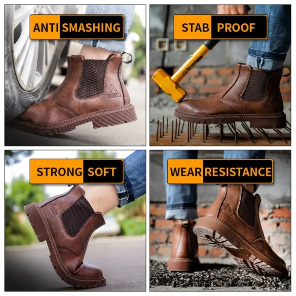 Water Proof Safety Work Shoes For Men Steel Head Leather Boots Male Footwear Indestructible Construction Work Shoes Brown - Image 3