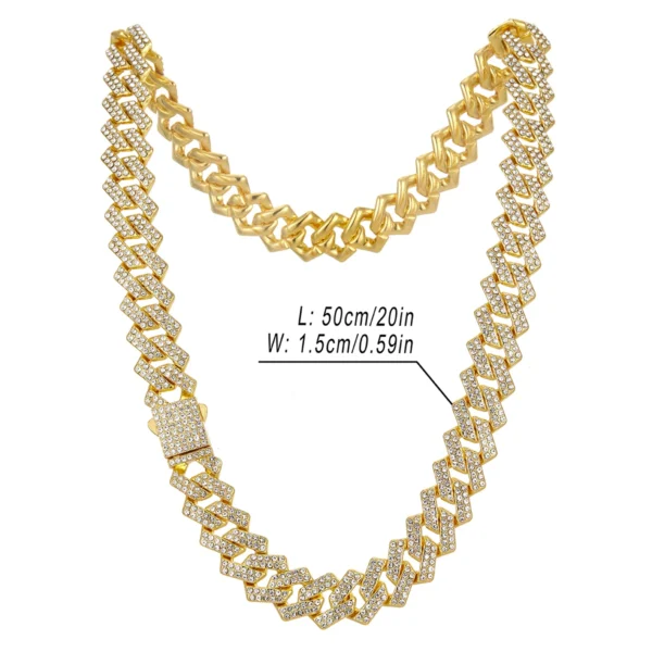 Men's 15MM Cuban Chain Iced Silvery/Golden Miami Cuban Necklace Shiny Necklace Bracelet Hip Hop jewelry - Image 5