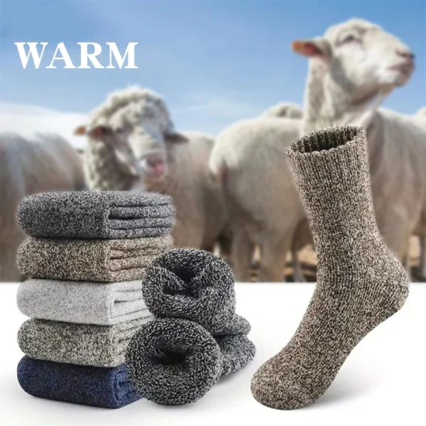 3 Pairs Winter Warm Thick Towel bottom Man Socks Wool Male Socks Slipper Socks Merino Wool Socks Against Cold Snow Socks 39-44 - Image 2