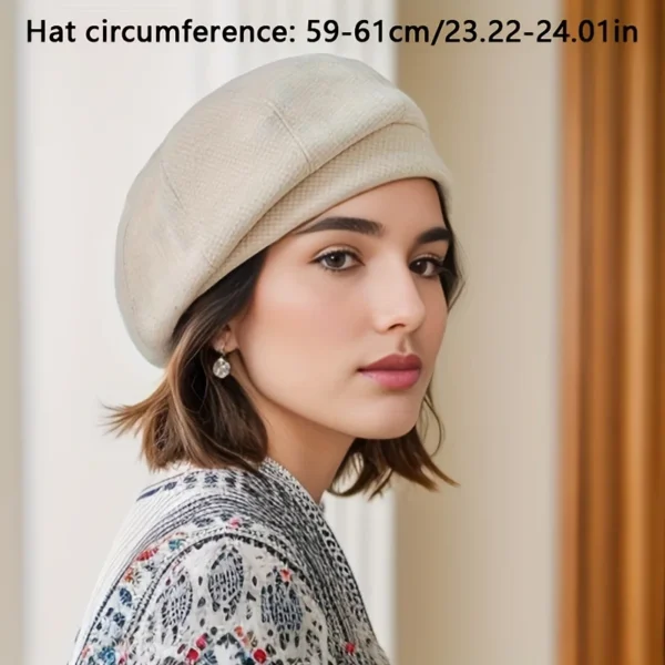 Simple Women Wool Beret for Elegant Lady Winter Female Cotton Hats Plaid Vintage Octagonal Casual Autumn Cap - Image 2