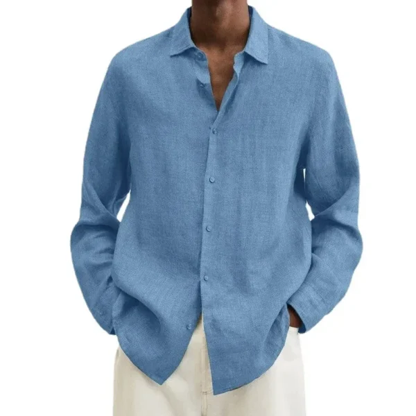 Mens Shirts Seasonal Long Sleeved V-neck Loose Button Cotton and Linen Cardigan Shirt for Men Hawaiian Shirt - Image 5