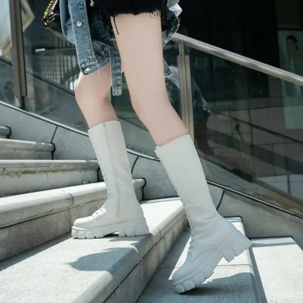 Women's Mid Calf Boots Padded Shoes Knee High Winter Sneakers Punk Style Military Casual White Black 2023 Lucury Platform Woman - Image 4