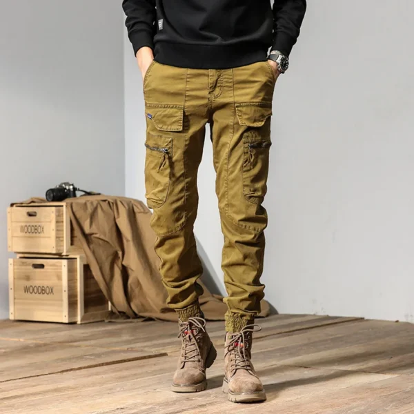 Spring and autumn American retro Cargo pants men's bound feet fashion brand loose heavy weight washing large pocket casual pants - Image 2