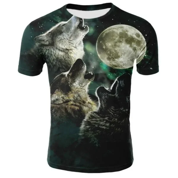 Summer T Shirt Men Streetwear Round Neck Short Sleeve Tees Tops Funny Animal Male Clothes Casual Wolf 3d Print Tshirt - Image 2