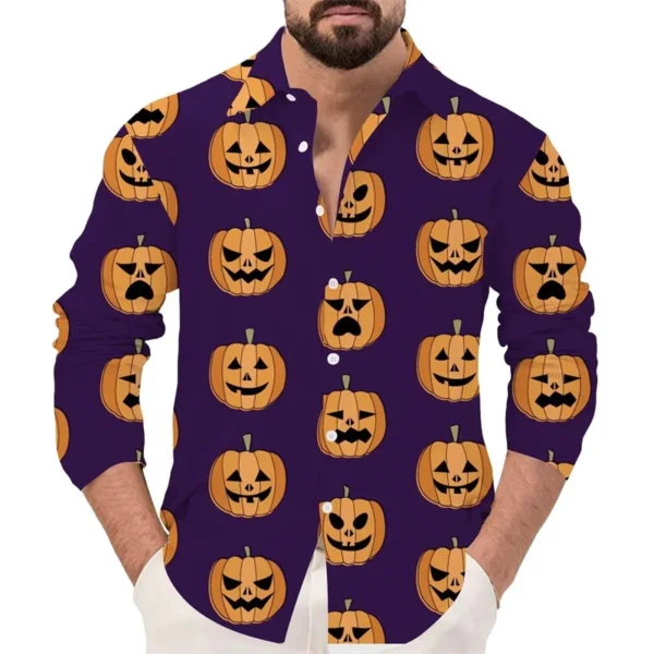 Mens Halloween Button Down Shirt 3D Print Long Sleeve Fashion Casual Men's Halloween Pumpkin Tee Shirts Tops Festival Clothes - Image 5