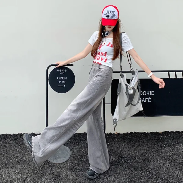 American retro baggy wide-leg pants 2024 new all-matching straight leg jeans women & long pants