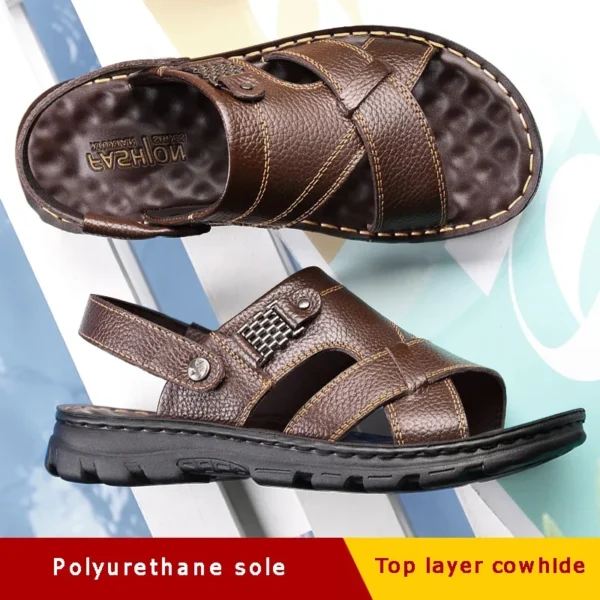 Men's genuine leather casual sandal slippers with soft rubber sole, made of top layer cowhide, fashionable and trendy shoes - Image 2