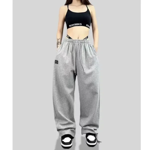 New Drawstring Design Sports Pants for Women Hip-hop High Waist Trendy Long Trousers Spring Summer All-match Women's Pants