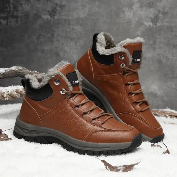 Super Warm Men's Waterproof Leather Boots High Quality Non-slip Sneakers Original Work Shoes Outdoor Male Hiking Boots Winter - Image 3