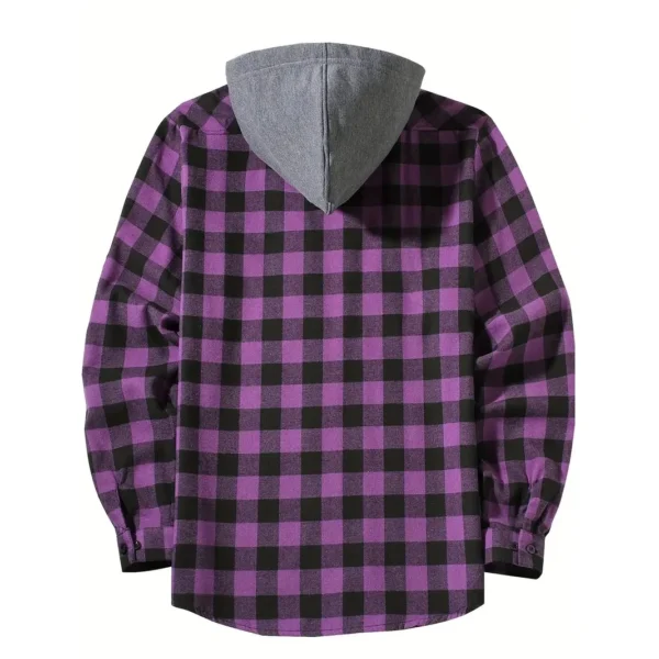 Men's Shirts Classic Plaid Casual Button Down Hooded Long Sleeved Double Pockets Shirt Hoodie Flannel Jacket Spring Autumn Tops - Image 2