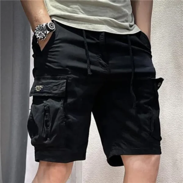 Half Men's Cargo Shorts Solid With Draw String Khaki Male Bermuda Short Pants Summer Korean Style Baggy Elastic Waist Homme Y2k - Image 5