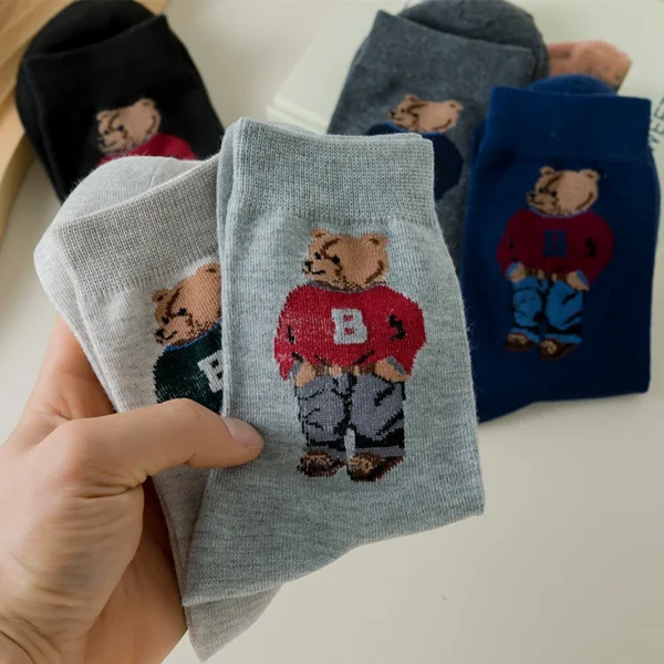 5 Pair Cartoon Gentleman Bear Men's Socks Comfortable Harajuku Skateboard Socks Novelty Breathable Sox Christmas Gift - Image 2