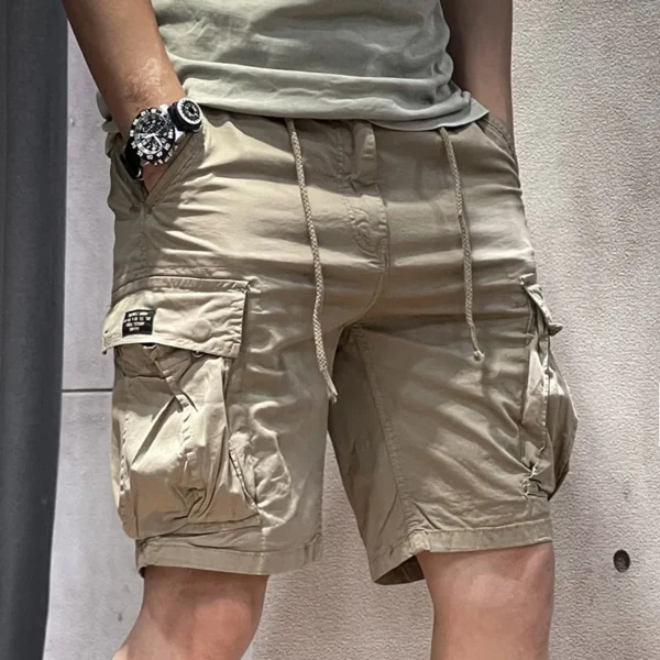 Half Men's Cargo Shorts Solid With Draw String Khaki Male Bermuda Short Pants Summer Korean Style Baggy Elastic Waist Homme Y2k - Image 3