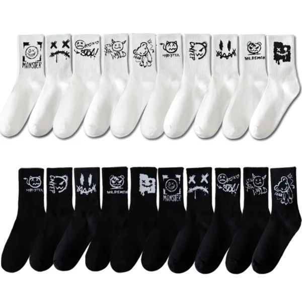 10 pairs of men's sports socks, casual, breathable, and versatile. Ghost face graffiti personalized socks - Image 6